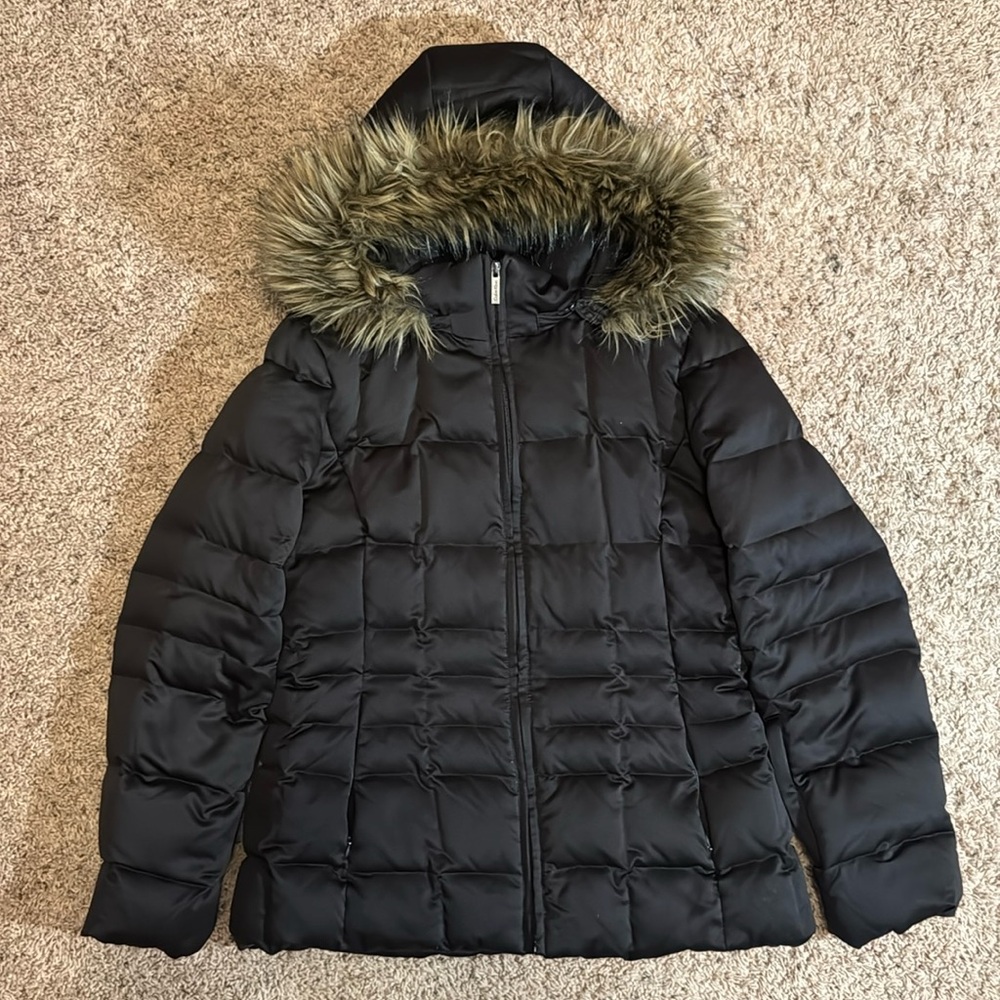 Calvin Klein Dark Brown/Black Parka Down Puffer Jacket Women's M Faux Fur Hood